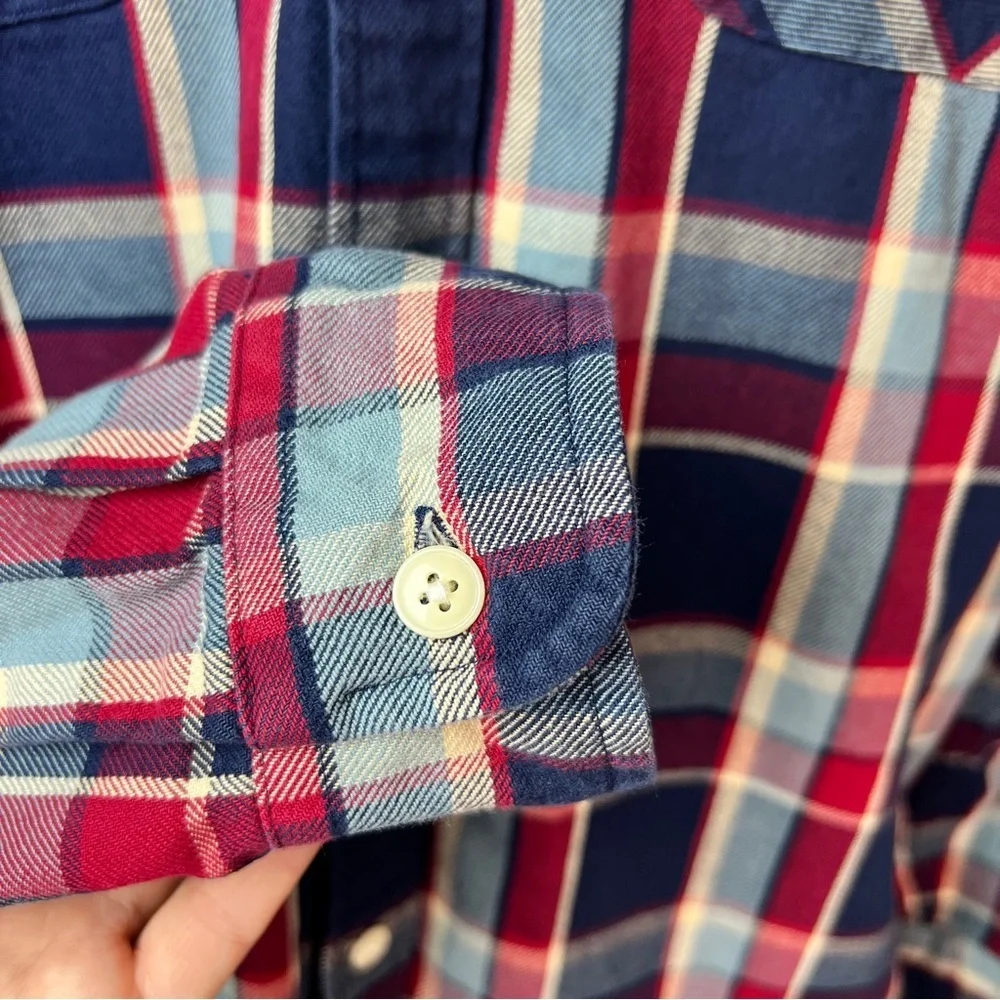 J.Crew Heavyweight Flannel Shirt | Men’s Size Large | Red & Blue Plaid | Cotton